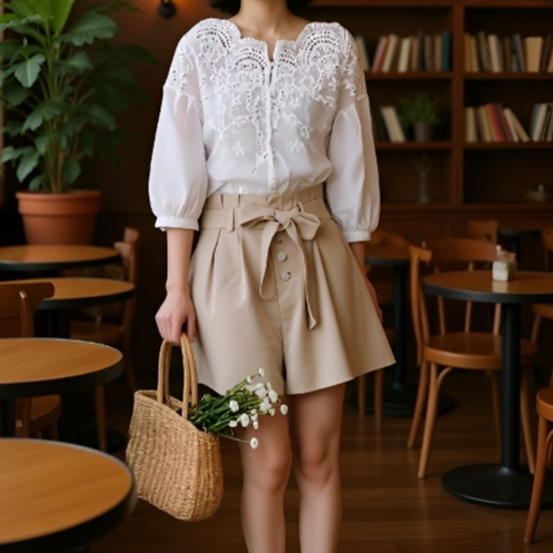 レディースオフショルダーブラウス、ユニークなデザイン、Vネック