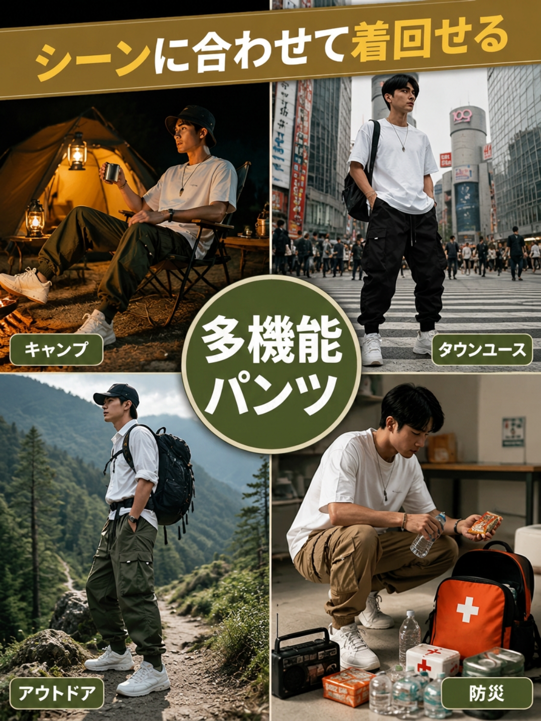 メンズ 多ポケットカジュアルカーゴパンツ