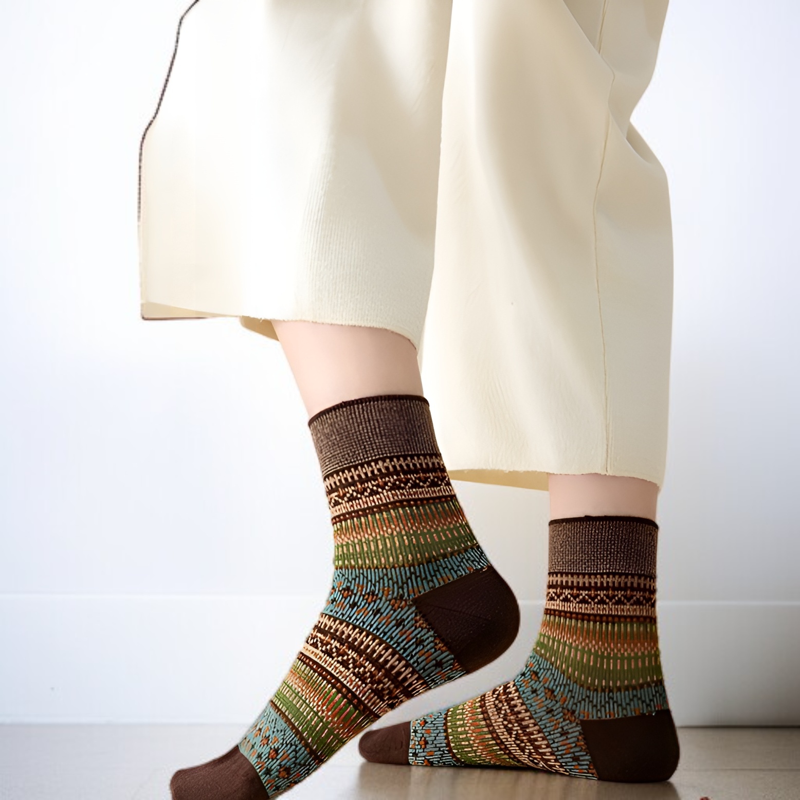 復古民族風圖騰設計中筒襪