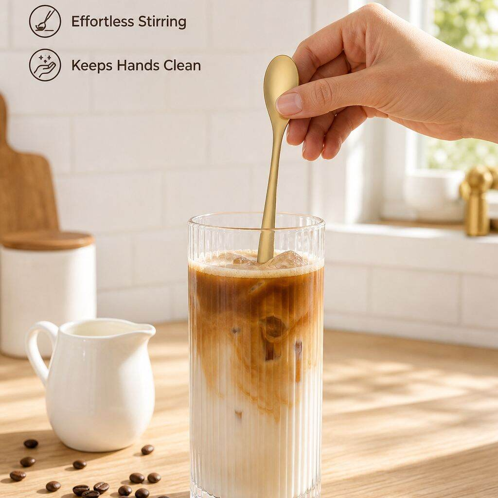 Trendy Mini Gold Stainless Steel Dessert Spoon, Seasoning Stirring Spoon