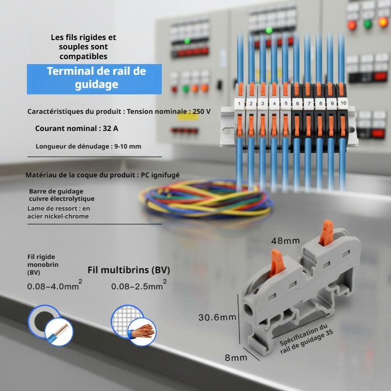 Borne de connexion rapide PCTJM-211, bloc de bornes combiné sur rail