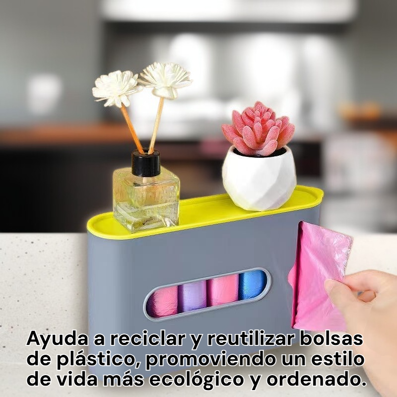 Dispensador colgante de bolsas de plástico para uso doméstico