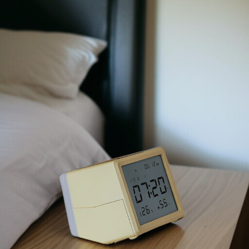 シーソー目覚まし時計ナイトライト、無段階調光、温度と湿度表示、ワンタッチスイッチ付きデュアル目覚まし時計、デスクトップLED大画面デジタルディスプレイ時計、多機能ナイトライト、ベッドサイドランプ、Ty