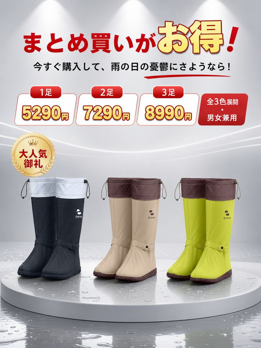 【靴もズボンも濡らさない】ゲリラ豪雨・台風を無力化！「5秒装着」完全鉄壁ロングレインカバー