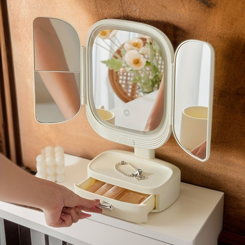 Faltbarer Schminkspiegel mit Beleuchtung und Aufbewahrungsschublade, unverzichtbar für Badezimmer