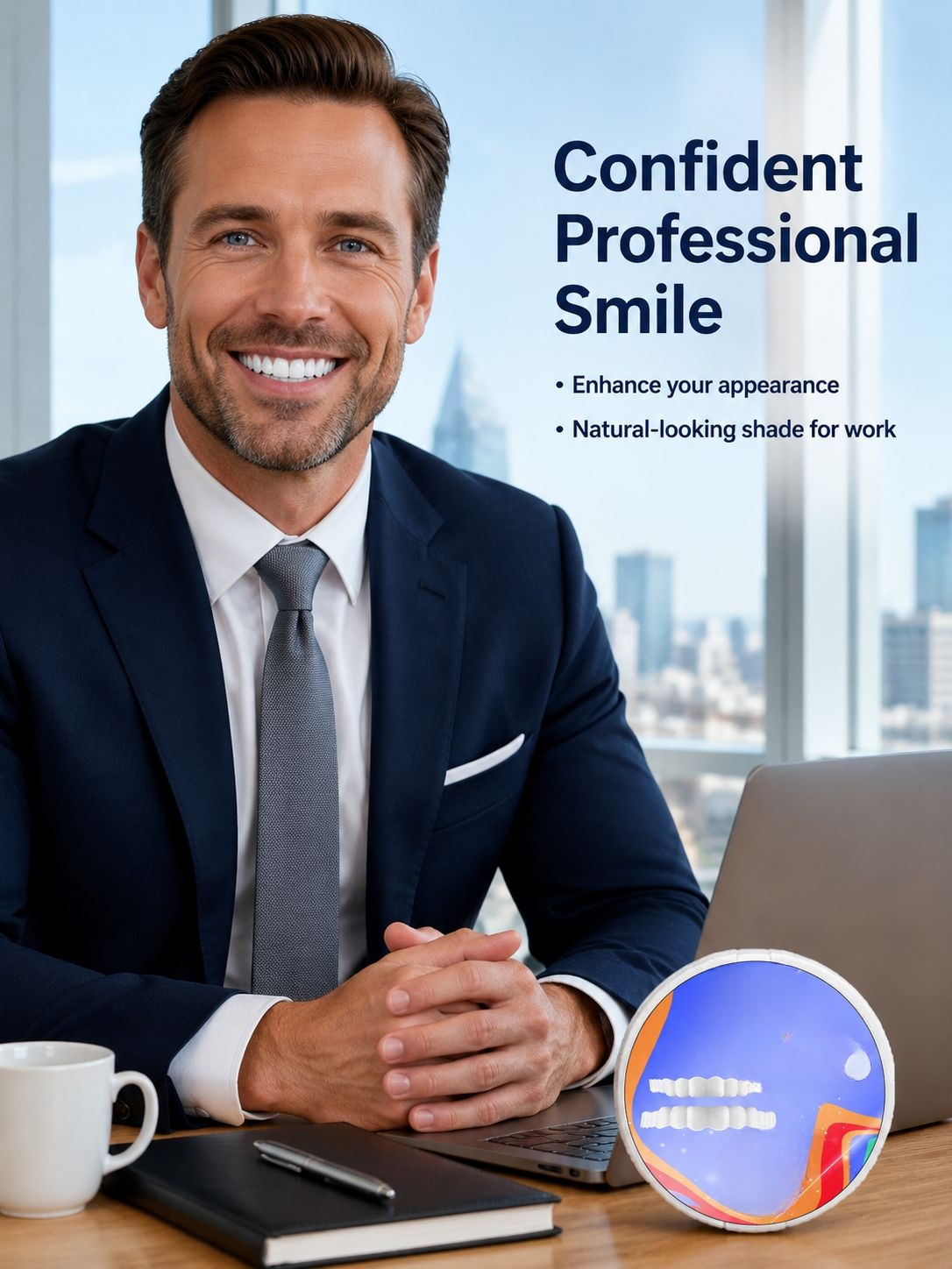 Removable whitening teeth shown in storage case
