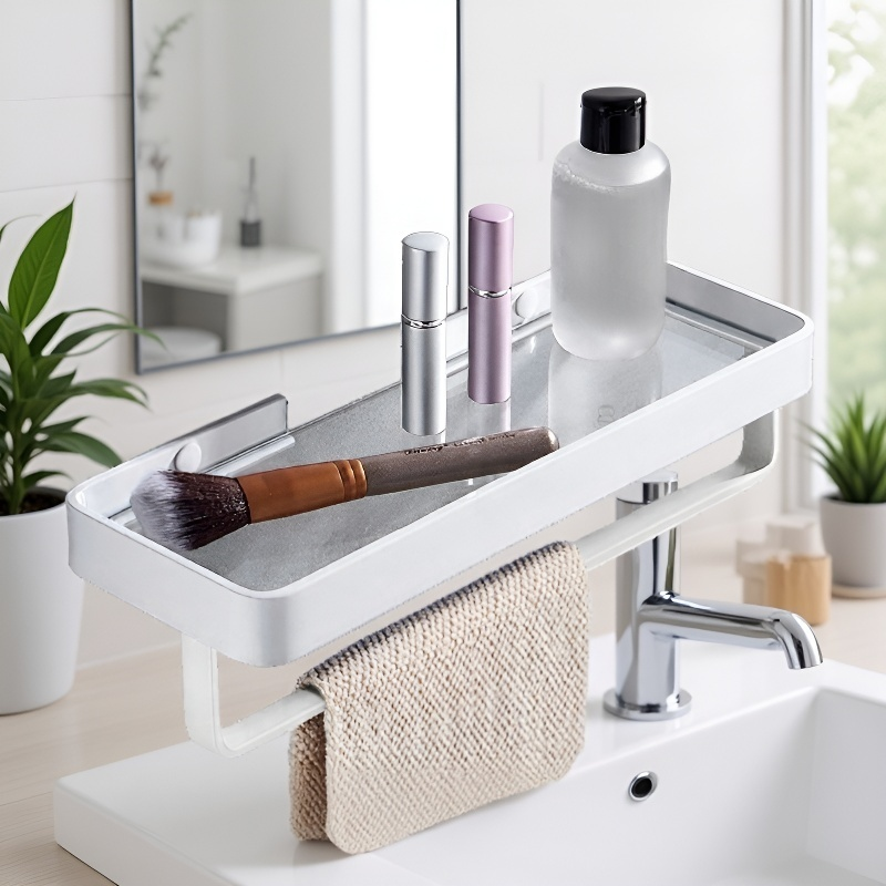 Badezimmer Glas Waschtisch ohne Loch mit Spiegel und Aluminiumlegierung Aufbewahrungsregal