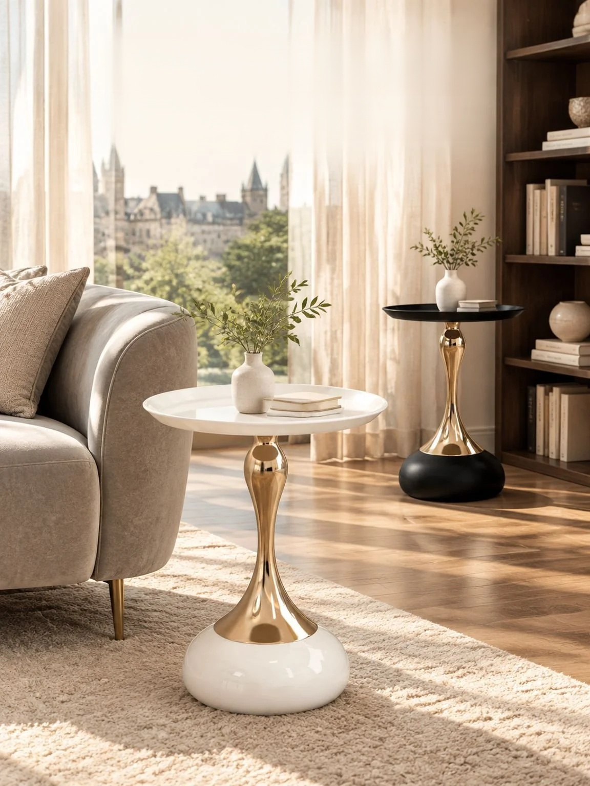 European wrought iron hourglass side table with a small round top