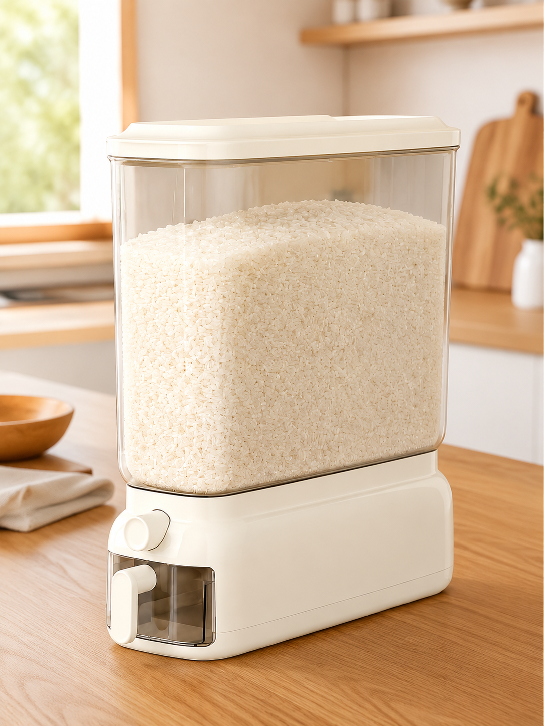 家庭用防虫・防湿米箱 スリムタイプ食品グレード穀物保存桶 押し出し式密封米びつ