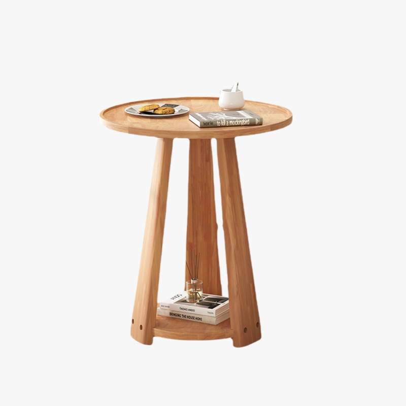 Nordic simple sofa side table home living room double layer small round table solid wood coffee tabl