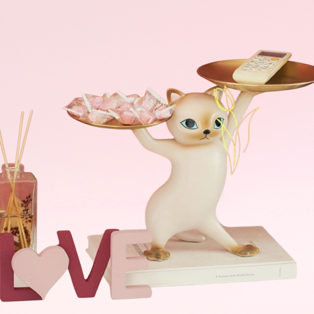 Elegantes Katzen-Deko-Tablett für Schlüssel und Schmuck – Verspieltes Wohnaccessoire für den Tisch