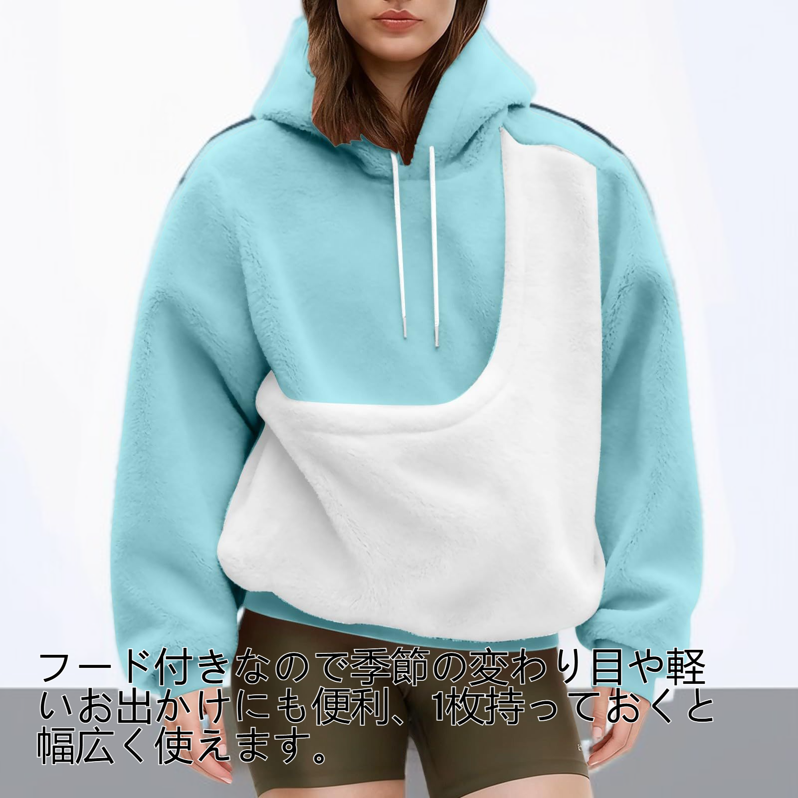 レディースゆったりフード付きスウェットシャツ正面画像