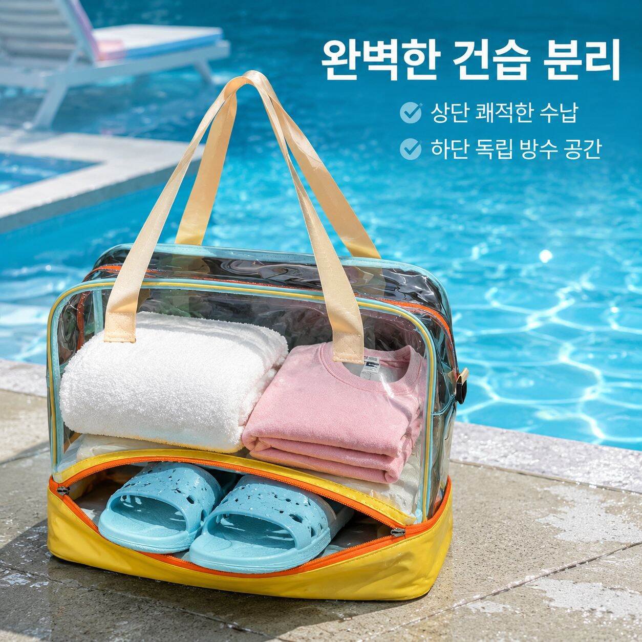 여성 피트니스 목욕 건습 분리 핸드백 아동 방수 투명 수납백