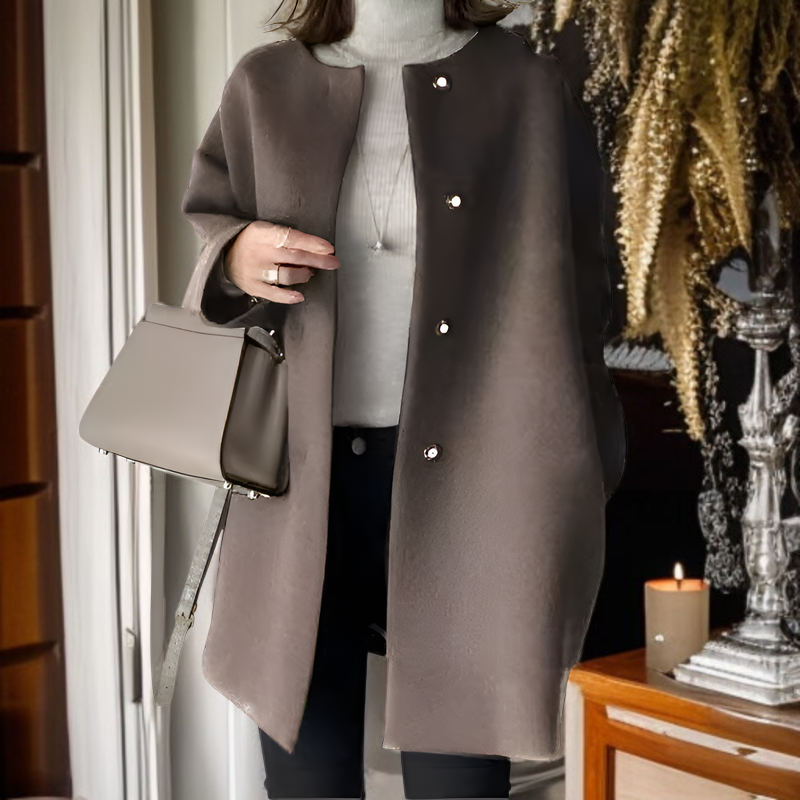 프리미엄 여성 가을 겨울 솔리드 코트 루즈핏 일자 상의 모직 코트 무드 코트