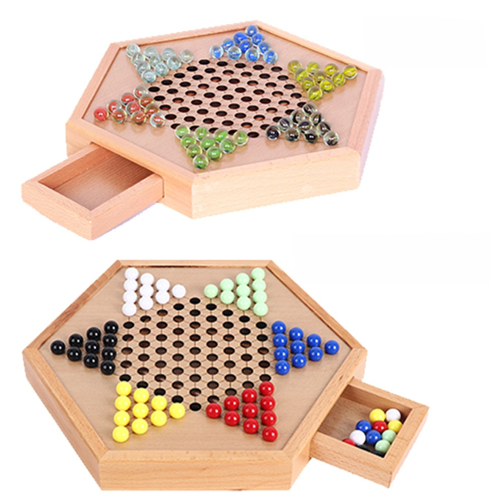 便攜收納木質跳棋玻璃球益智桌遊