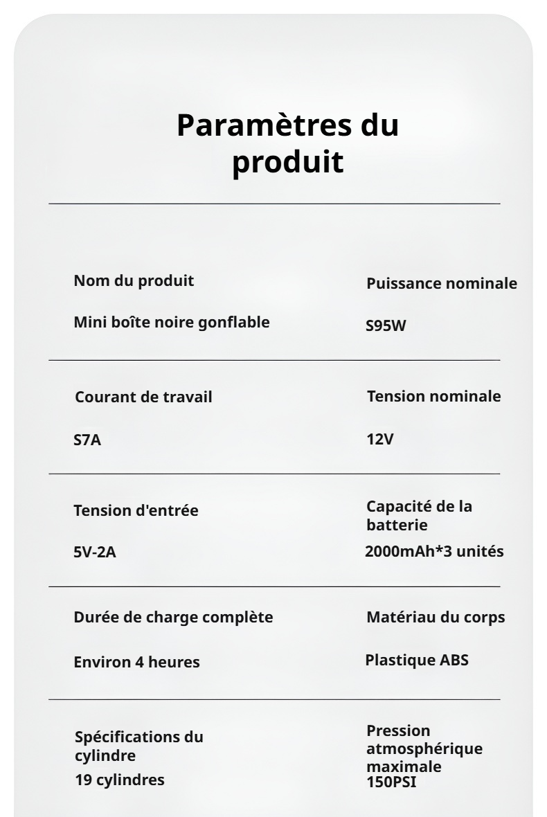 Pompe à air rechargeable compacte et pratique