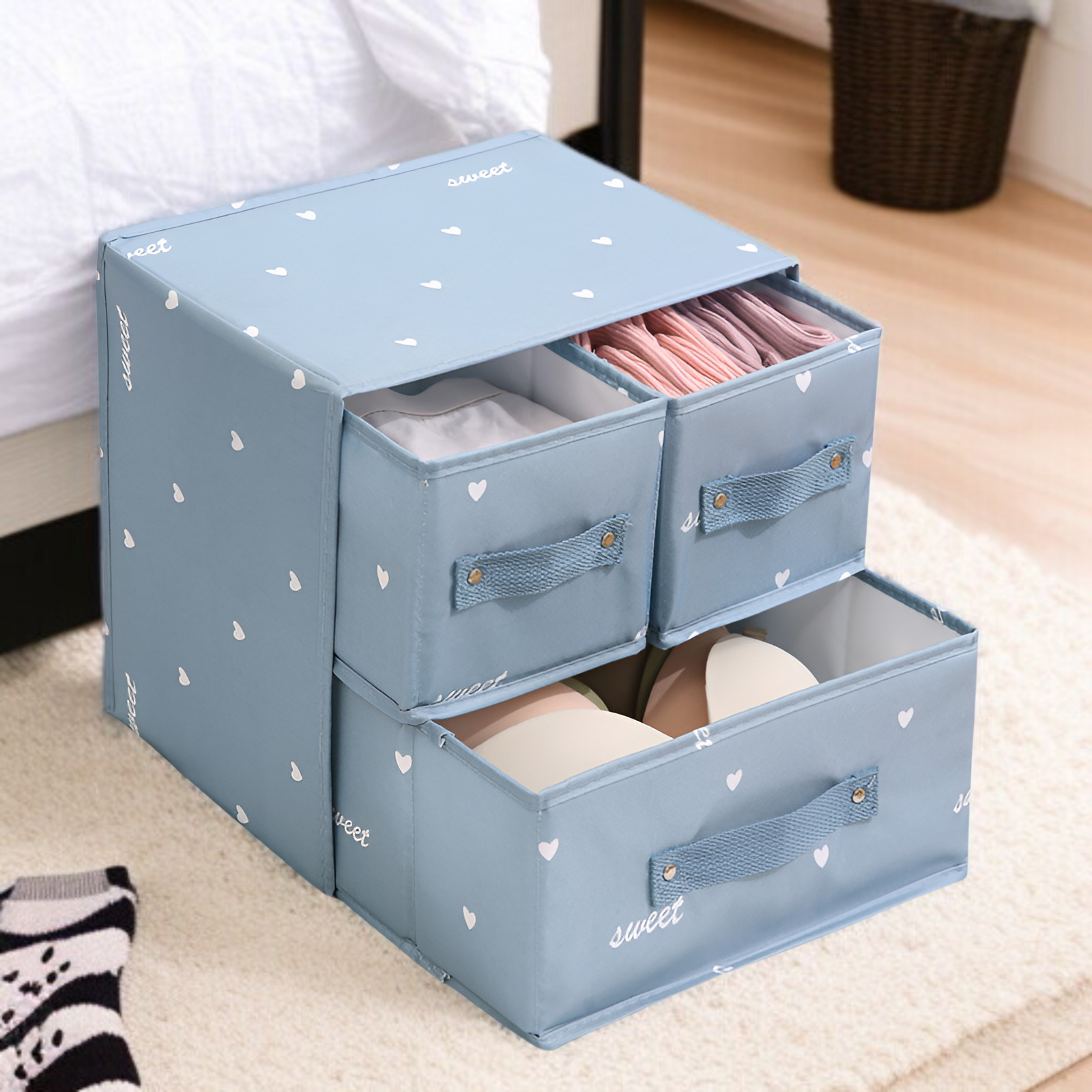新しい引き出し式衣類収納ボックス収納家庭用バスケットボックス収納ボックス布製ワードローブ収納ボックス衣類大型ボックス