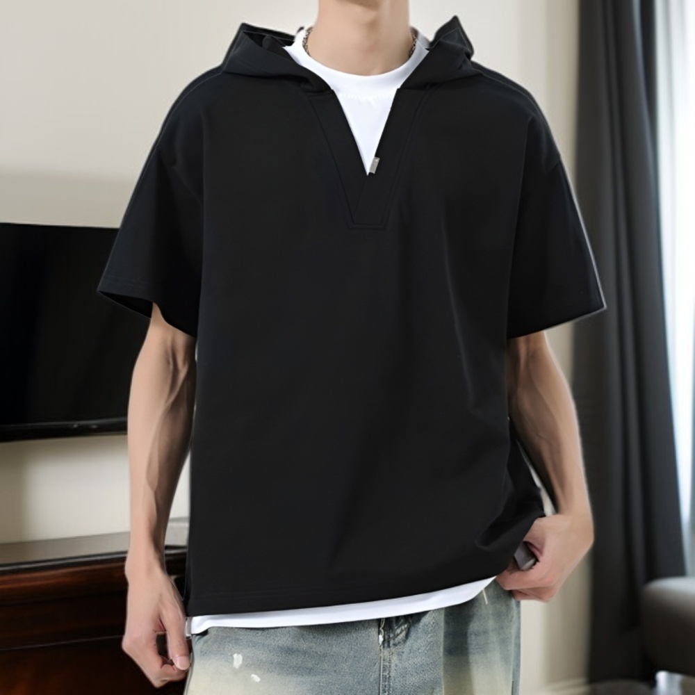 春夏メンズストリート系ヘビーコットンフード付き半袖Tシャツ M-3XL