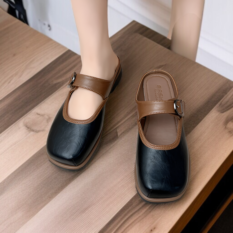 包頭ハーフスリッパ女性用2025新型アウトドアスリッパオールマッチスリッポン怠惰な靴ソフト底フラットシューズシングルシューズ