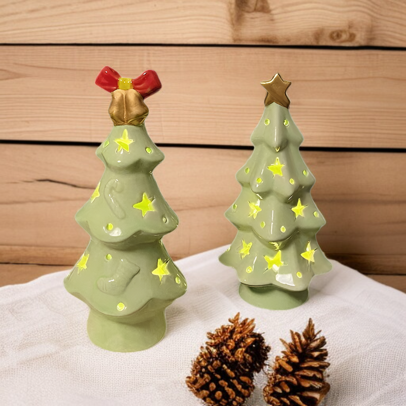 ミニデスクトップクリスマスツリーの飾り小さなクリスマスツリーセラミック光るクリスマスツリー内蔵LEDライトシンプルな北欧クリスマス雰囲気の装飾カップル友達子供クリスマスプレゼント
