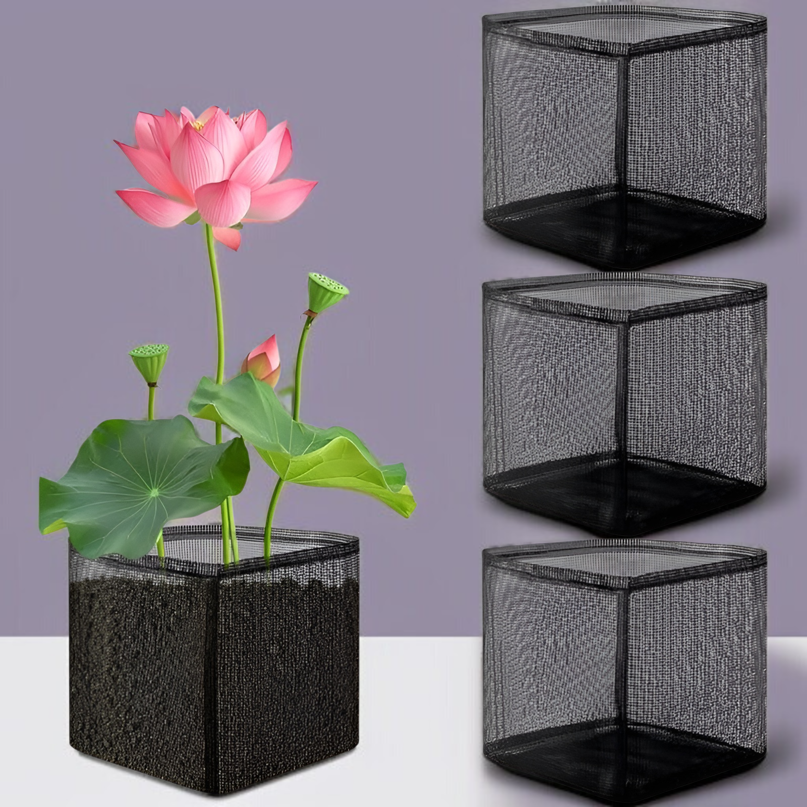 4ピース 水生栽培バッグ 再利用可能 メッシュ ウォーターガーデン 池 植木鉢