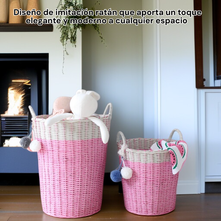 Cesta de almacenamiento simple de imitación ratán para ropa sucia