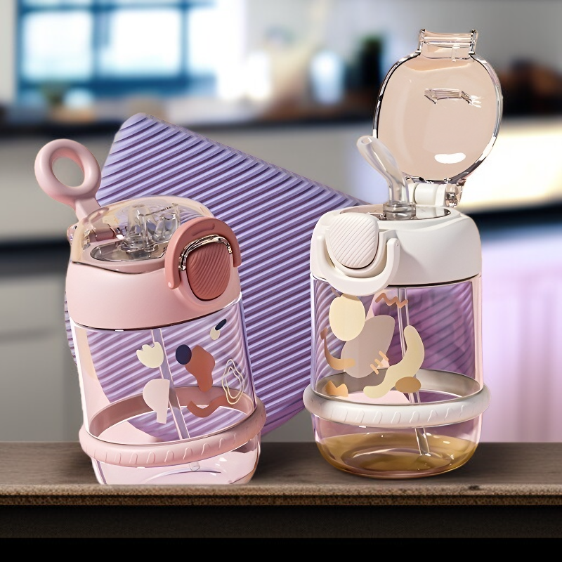 여름 스타일 여자 휴대용 물컵 학생용 빨대컵