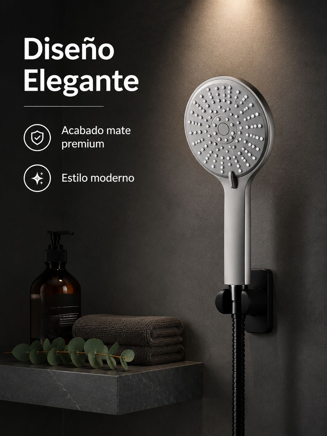 Regadera manual de cinco modos con panel de silicona