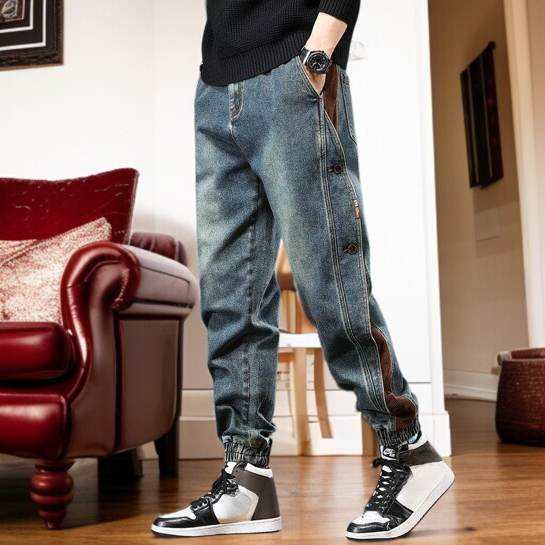 아메리칸 하이 스트리트 신상 패치워크 카고 바지 남성 2025년 가을 패션 브랜드 루즈핏 캐주얼 조거 데님 팬츠