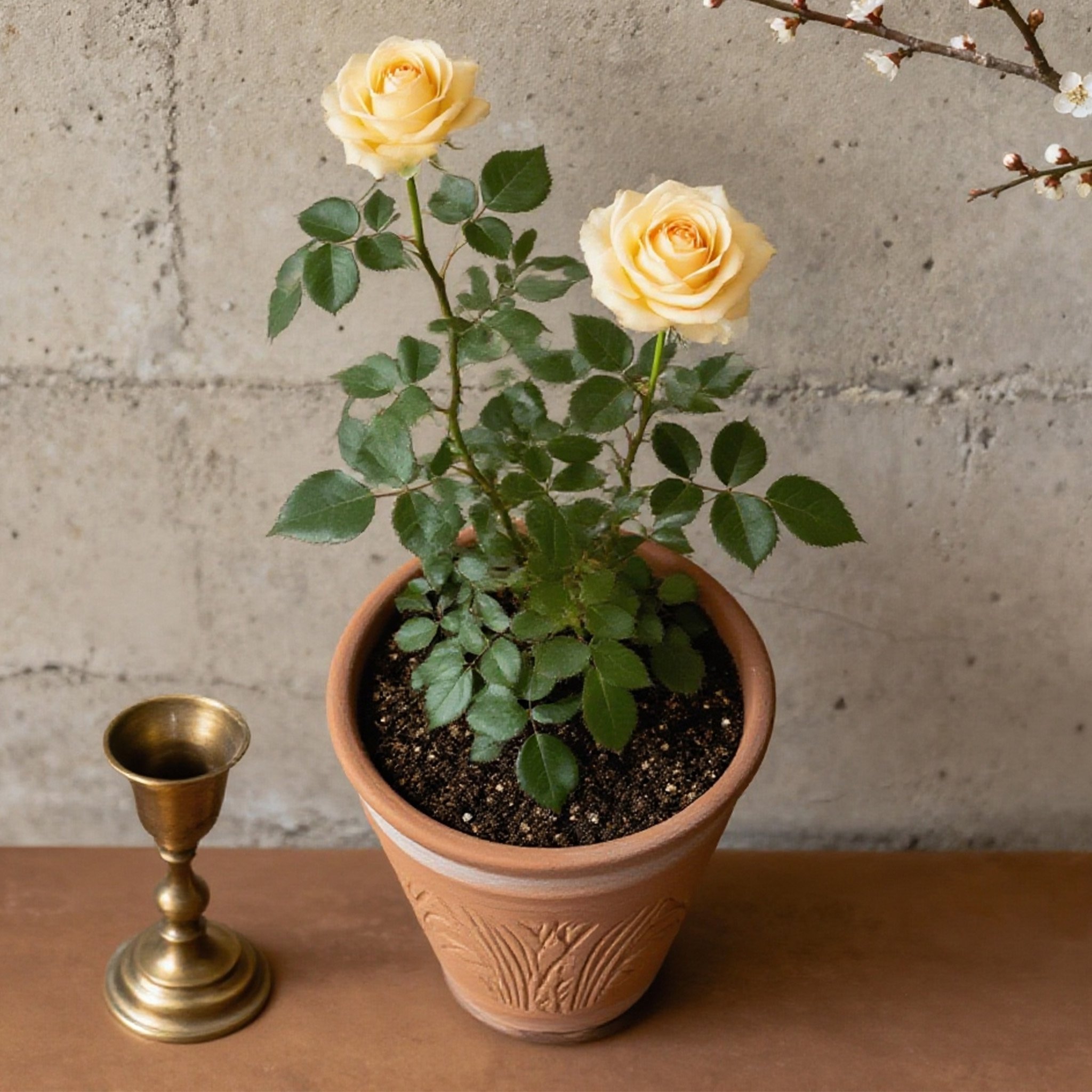 กุหลาบกระถางพร้อมปลูกสีแดงสด