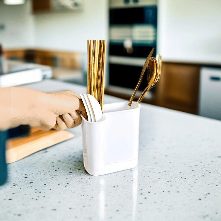  رف تخزين أدوات المطبخ مع رف لتجفيف الأطباق وصندوق عيدان الطعام