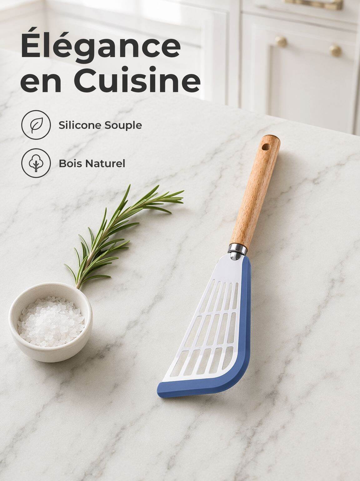 Spatule en silicone avec manche en bois pour poêles antiadhésives