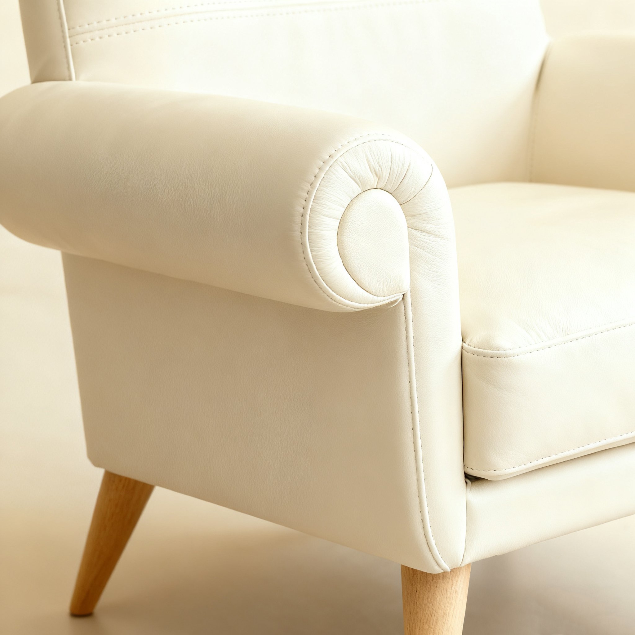 โซฟาเดี่ยวสีขาวงาช้างในห้องรับแขก