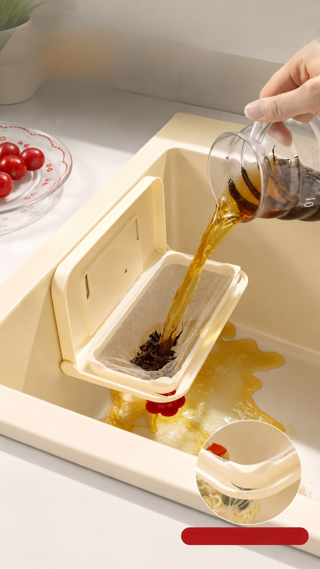 Foldable sink drainage frame shown open and ready to use