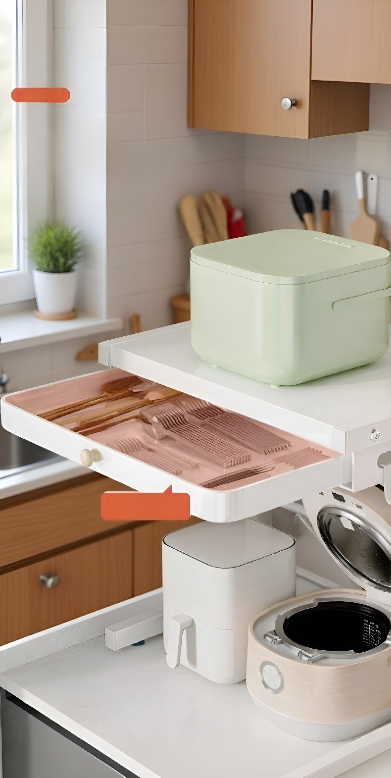 실용적인 주방 서랍형 선반 사용 예시