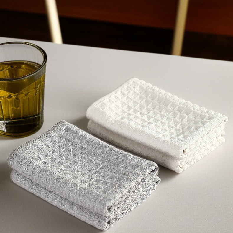 マイクロファイバーキッチンクリーニングクロス、大きくて厚いワッフルクロス、ディッシュクロス、高吸収性、12インチ x 12インチ 4枚パック