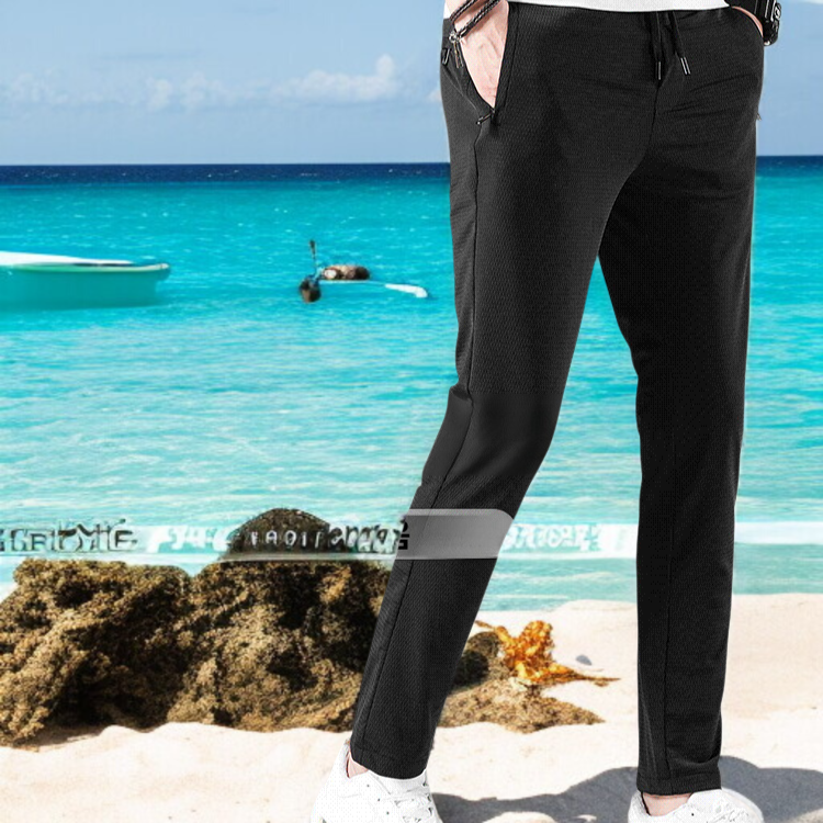 남자 트레이닝 팬츠 쿨링 얇은 통기성 메쉬 캐주얼 팬츠 에어컨 팬츠 스판 일자 트레이닝 팬츠