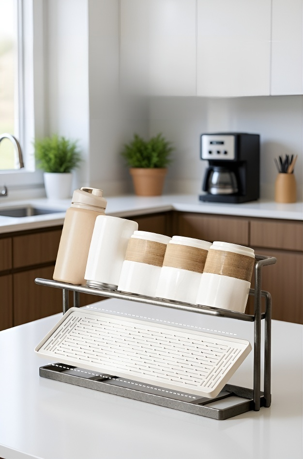 여러 개의 컵을 정리한 컵꽂이 사용 예시