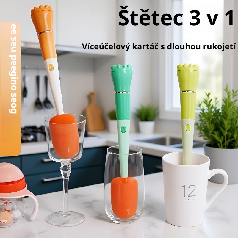 Dlouhá třív 1 čistící kartáč na poháry bez slepých míst