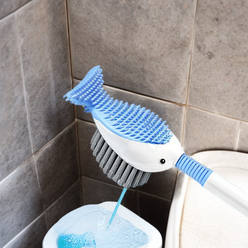 Cepillo de silicona para inodoro con spray, base de succión y limpieza sencilla de manchas