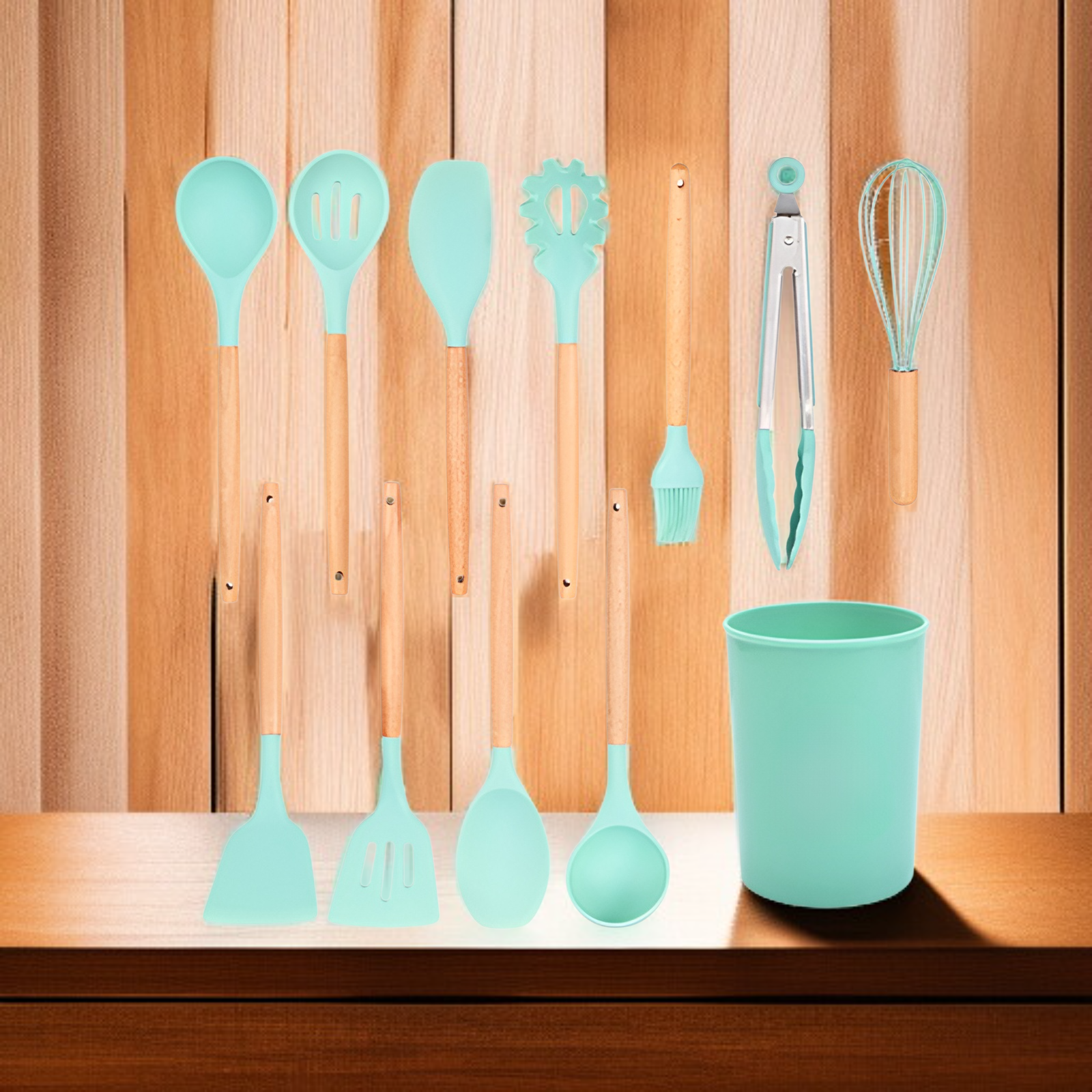 Heat resistant silicone spoon stirring soup