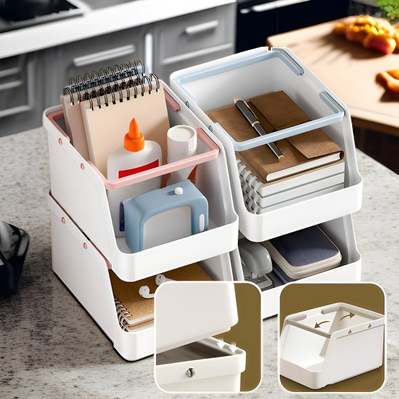 صندوق تخزين مستحضرات التجميل والأغراض المتنوعة بمقبض مكتبي