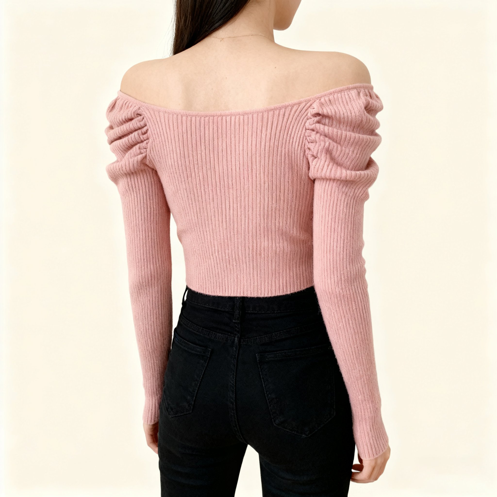 핑크 원숄더 니트 탑