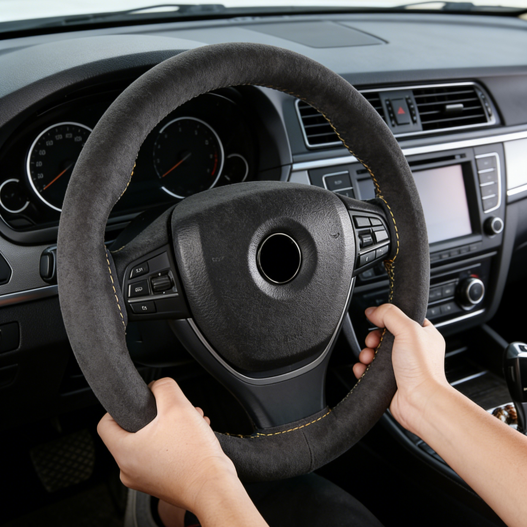 Celoroční ručně šitý semišový potah na volant z umělé kožešiny