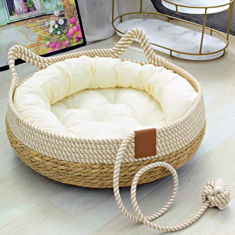 Panier pour chat pratique et amovible tressé