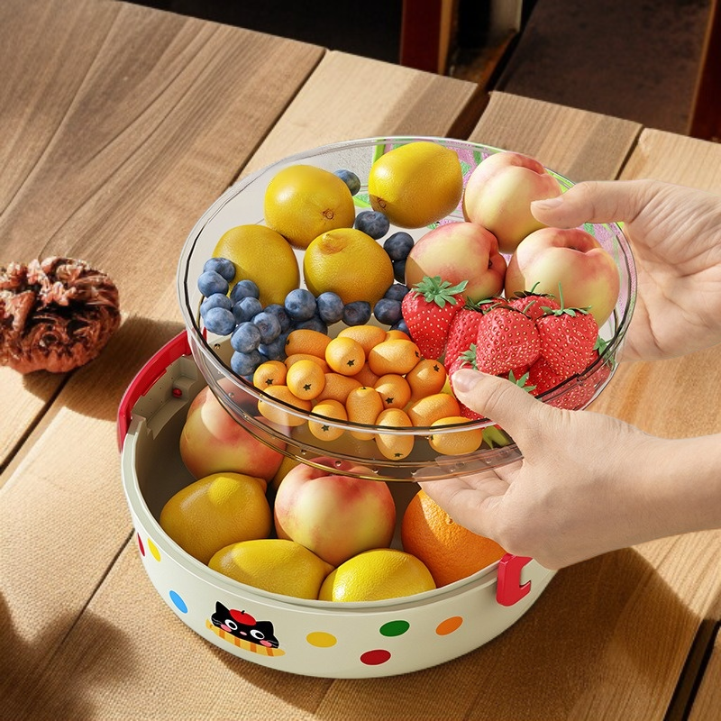 가정용 건과일 수납함 겸용 이중 물빠짐 뚜껑 달린 간식 수납함 거실 과일 접시 한