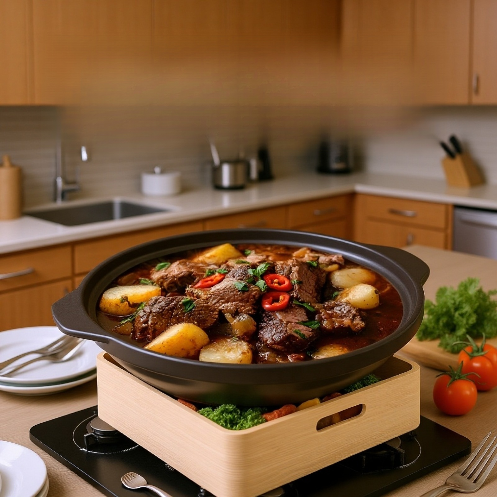 가정용 토기 냄비에 담긴 음식