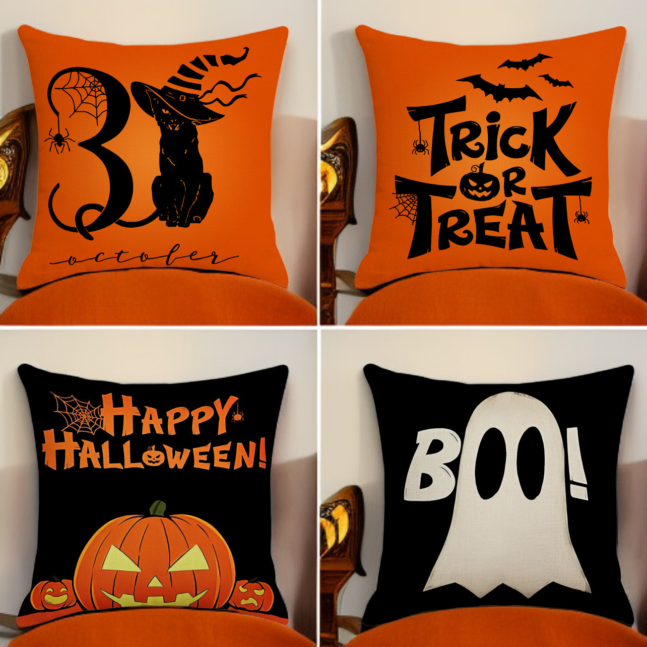 할로윈 베개 커버 호박 두개골 재미있는 유령 쿠션 커버