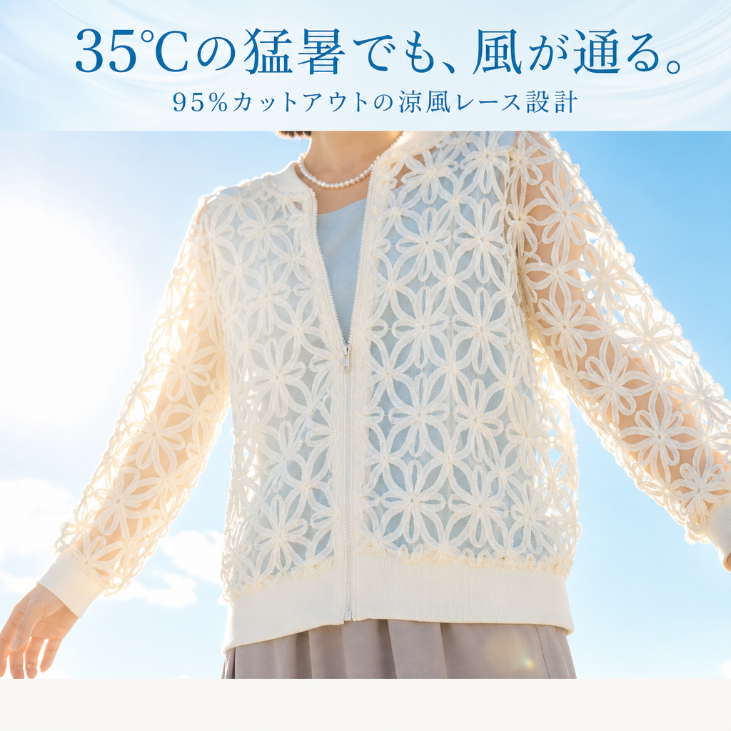 日本風万能レース刺繍日焼け防止カーディガン