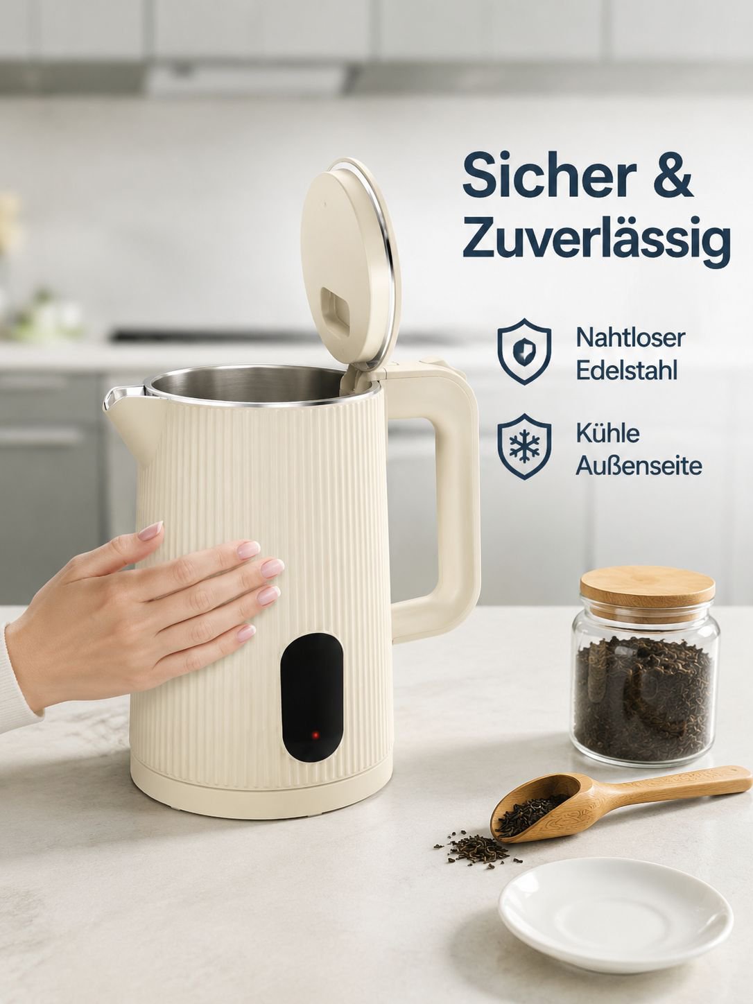 Großer Edelstahl-Wasserkocher mit Warmhaltefunktion und automatischer Abschaltung